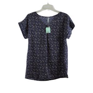 Quezhu Blue Floral Women's Top Blouse Short Sleeve Small 054